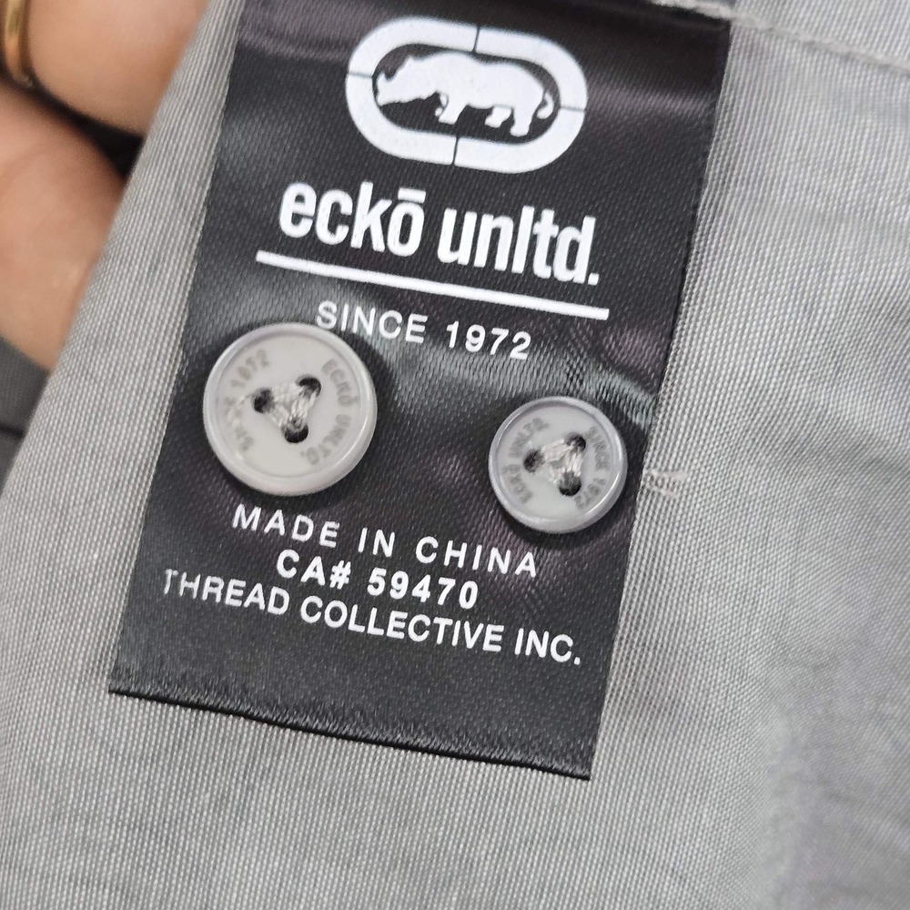 Ecko‎ Unltd. Men Button Up Shirt S Gray Graphic Print Logo - Picture 6 of 11